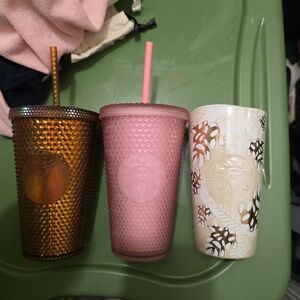 Starbucks Studded Cold Cup Trio - Pink, Iridescent Orange, Cream
